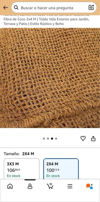 Toldo Vela fibra de Coco 2x4 M