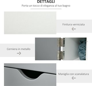 Mueble de Baño Ahorra Espacio en Columna Con 2 Estantes Y 2 Armarios, Columna de Baño de Madera para Salón, 15.2X29.8X118 Cm, Blanco Y Gris