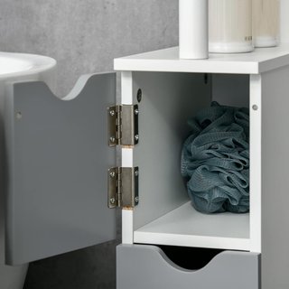 Mueble de Baño Ahorra Espacio en Columna Con 2 Estantes Y 2 Armarios, Columna de Baño de Madera para Salón, 15.2X29.8X118 Cm, Blanco Y Gris