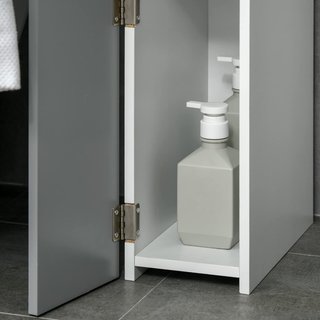 Mueble de Baño Ahorra Espacio en Columna Con 2 Estantes Y 2 Armarios, Columna de Baño de Madera para Salón, 15.2X29.8X118 Cm, Blanco Y Gris
