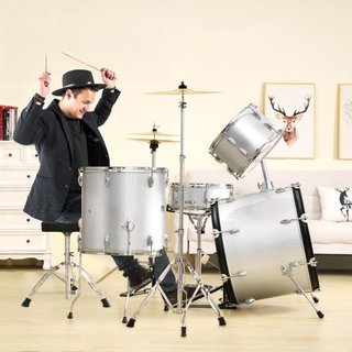 Juego de Batería para Adultos, 5 Piezas, Kit de Batería Completo de 22 Pulgadas con Bombo, Toms, Caja, Batería de Piso, Trono Ajustable, Soportes, Platillo, Pedal de Hi-Hat y Palillos, Kit de Bate...