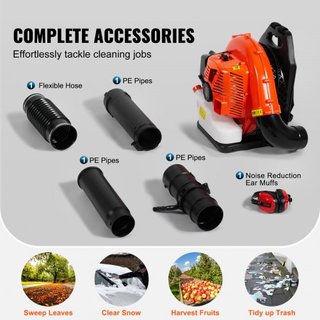 Soplador de Hojas de Mochila, Soplador de Hojas de Gas de 79CC 2 Tiempos con Tanque de Combustible de 3L, Volumen de Aire de 930CFM Velocidad de 184MPH, Ideal para Cuidado del Césped, Limpieza de ...