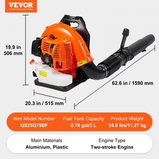 Soplador de Hojas de Mochila, Soplador de Hojas de Gas de 79CC 2 Tiempos con Tanque de Combustible de 3L, Volumen de Aire de 930CFM Velocidad de 184MPH, Ideal para Cuidado del Césped, Limpieza de ...