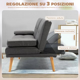Sofá Cama 3 Plazas Convertible Reclinable Con 2 Brazos Desmontables, Sofá Plegable 3 en 1 Acolchado 181X77X78 Cm en Tela y Madera Con Mesa de Café para Sala de Estar, Gris Oscuro