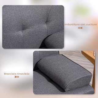 Sofá Cama 3 Plazas Convertible Reclinable Con 2 Brazos Desmontables, Sofá Plegable 3 en 1 Acolchado 181X77X78 Cm en Tela y Madera Con Mesa de Café para Sala de Estar, Gris Oscuro