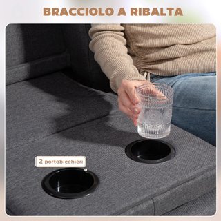 Sofá Cama 3 Plazas Convertible Reclinable Con 2 Brazos Desmontables, Sofá Plegable 3 en 1 Acolchado 181X77X78 Cm en Tela y Madera Con Mesa de Café para Sala de Estar, Gris Oscuro