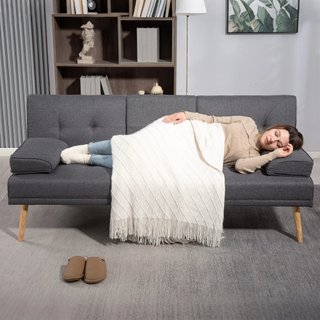 Sofá Cama 3 Plazas Convertible Reclinable Con 2 Brazos Desmontables, Sofá Plegable 3 en 1 Acolchado 181X77X78 Cm en Tela y Madera Con Mesa de Café para Sala de Estar, Gris Oscuro