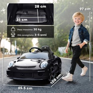 Coche Eléctrico para Niños Con Licencia Oficial RUF GT, Coche Eléctrico para Niños de 3-5 Años Con Control Remoto, Arranque Suave, Cinturón de Seguridad, Luces, Música y USB, Negro