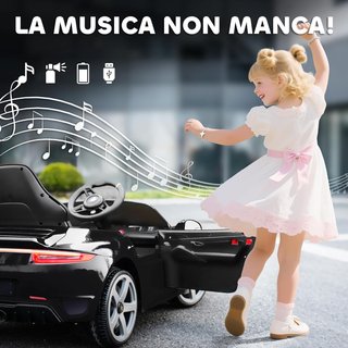 Coche Eléctrico para Niños Con Licencia Oficial RUF GT, Coche Eléctrico para Niños de 3-5 Años Con Control Remoto, Arranque Suave, Cinturón de Seguridad, Luces, Música y USB, Negro