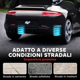Coche Eléctrico para Niños Con Licencia Oficial RUF GT, Coche Eléctrico para Niños de 3-5 Años Con Control Remoto, Arranque Suave, Cinturón de Seguridad, Luces, Música y USB, Negro