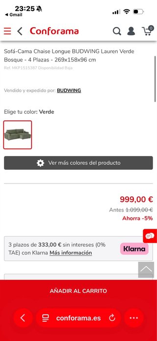 Sofá Verde Pana 4 Plazas