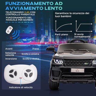 Coche Eléctrico para Niños de 3-6 Años 12V Doble Motor 3-5Km/H, Coche Eléctrico para Niños con Suspensión, Control Remoto 2.4G, Asa, Luces LED, Música y Claxon, Negro