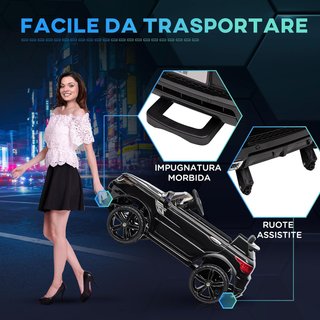 Coche Eléctrico para Niños de 3-6 Años 12V Doble Motor 3-5Km/H, Coche Eléctrico para Niños con Suspensión, Control Remoto 2.4G, Asa, Luces LED, Música y Claxon, Negro
