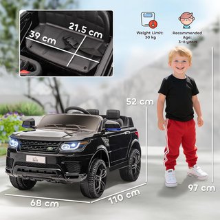 Coche Eléctrico para Niños de 3-6 Años 12V Doble Motor 3-5Km/H, Coche Eléctrico para Niños con Suspensión, Control Remoto 2.4G, Asa, Luces LED, Música y Claxon, Negro