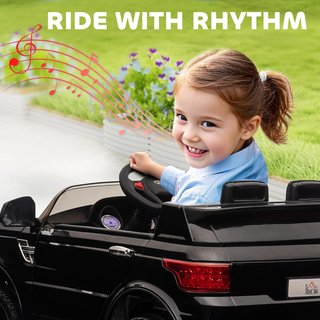 Coche Eléctrico para Niños de 3-6 Años 12V Doble Motor 3-5Km/H, Coche Eléctrico para Niños con Suspensión, Control Remoto 2.4G, Asa, Luces LED, Música y Claxon, Negro