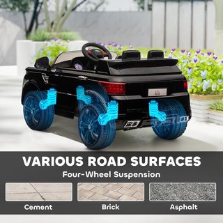 Coche Eléctrico para Niños de 3-6 Años 12V Doble Motor 3-5Km/H, Coche Eléctrico para Niños con Suspensión, Control Remoto 2.4G, Asa, Luces LED, Música y Claxon, Negro