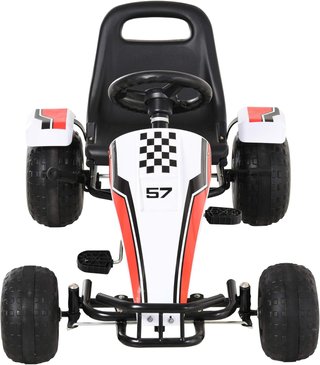 Go-Kart a Pedali Blanco para Niños de 3 a 6 Años con Asiento Ajustable, Ruedas de Plástico, Freno de Mano y Cambio