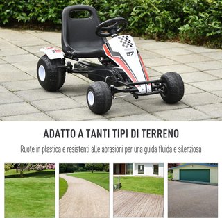 Go-Kart a Pedali Blanco para Niños de 3 a 6 Años con Asiento Ajustable, Ruedas de Plástico, Freno de Mano y Cambio