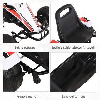 Go-Kart a Pedali Blanco para Niños de 3 a 6 Años con Asiento Ajustable, Ruedas de Plástico, Freno de Mano y Cambio