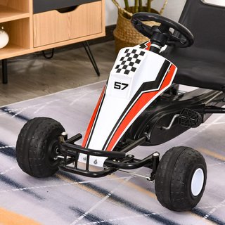 Go-Kart a Pedali Blanco para Niños de 3 a 6 Años con Asiento Ajustable, Ruedas de Plástico, Freno de Mano y Cambio