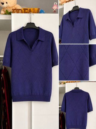 Jersey ligero para verano azul de punto con rombos