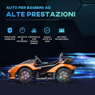Coche Eléctrico para Niños 12V, Auto para Niños Lamborghini con Control Remoto, Faros LED y Música, Edad 3+ Años, Naranja