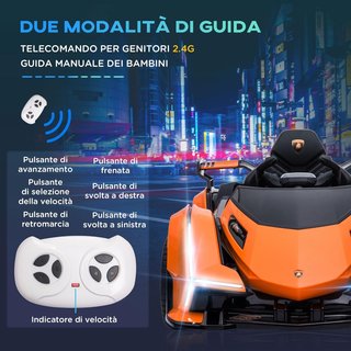 Coche Eléctrico para Niños 12V, Auto para Niños Lamborghini con Control Remoto, Faros LED y Música, Edad 3+ Años, Naranja