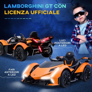 Coche Eléctrico para Niños 12V, Auto para Niños Lamborghini con Control Remoto, Faros LED y Música, Edad 3+ Años, Naranja