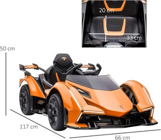 Coche Eléctrico para Niños 12V, Auto para Niños Lamborghini con Control Remoto, Faros LED y Música, Edad 3+ Años, Naranja
