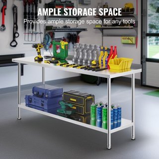 Mesa de Trabajo de Acero Inoxidable de 24 x 72 x 36 Pulgadas, Mesa de Preparación de Alimentos Comercial, Mesa de Trabajo Pesada, Mesa de Trabajo de Metal con Altura Ajustable para Restaurante, Ho...