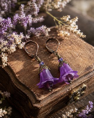 Pendientes flor campanilla lila Swarovski