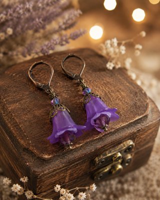 Pendientes flor campanilla lila Swarovski