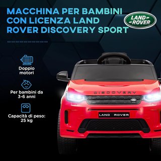 Coche Eléctrico para Niños de 3-6 Años 12V Licencia Land Rover Discovery, 3-5Km/H Coche Eléctrico para Niños Con 2 Motores, Control Remoto, Cinturón, Música, Claxon y Faros, Rojo