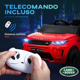 Coche Eléctrico para Niños de 3-6 Años 12V Licencia Land Rover Discovery, 3-5Km/H Coche Eléctrico para Niños Con 2 Motores, Control Remoto, Cinturón, Música, Claxon y Faros, Rojo