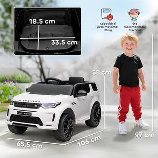 Coche Eléctrico para Niños 3-6 Años 12V Licencia Land Rover Discovery, 3-5Km/H Coche Eléctrico para Niños Con 2 Motores, Control Remoto, Cinturón, Música, Claxon y Faros, Blanco
