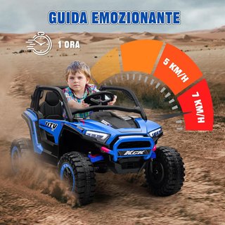 Coche Eléctrico para Niños 2 Plazas 24V 4 Motores, Coche Eléctrico Niños 3-8 Años Con 3 Velocidades, Música Integrada, Claxon, Luces, Suspensión a Muelles y Control Remoto, Velocidad 5-7Km/H, Azul
