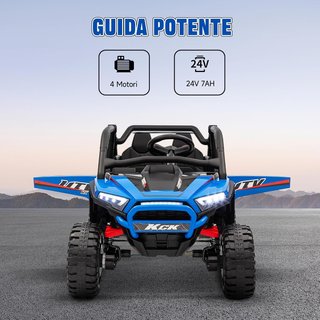 Coche Eléctrico para Niños 2 Plazas 24V 4 Motores, Coche Eléctrico Niños 3-8 Años Con 3 Velocidades, Música Integrada, Claxon, Luces, Suspensión a Muelles y Control Remoto, Velocidad 5-7Km/H, Azul