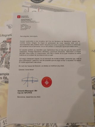 Litografía Carlos Azagra para Bombers BCN