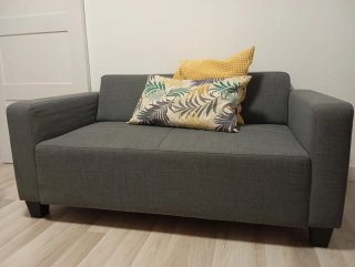 Sofá 2 plazas gris con cojines