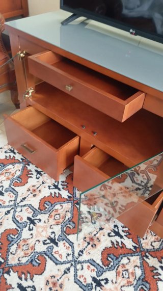 Mueble auxiliar mesa televisión madera y cristal