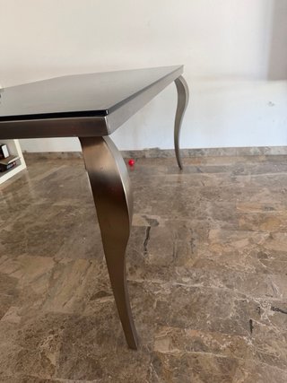 Mesa comedor cristal negro y metal
