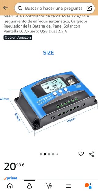 Controlador Carga Solar MPPT 30A 12/24V