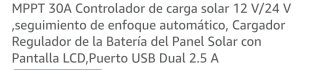 Controlador Carga Solar MPPT 30A 12/24V