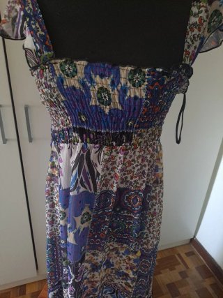 Vestido largo boho estampado azul y morado