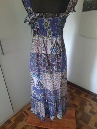 Vestido largo boho estampado azul y morado