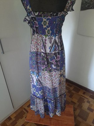 Vestido largo boho estampado azul y morado