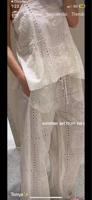 Pantalón bordado con abalorios zara