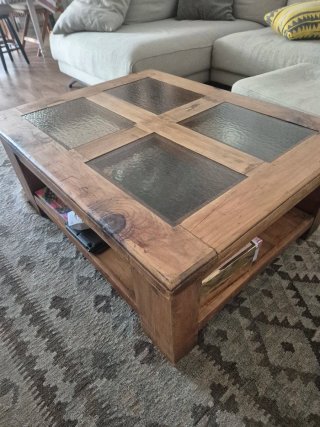 Mesa de centro rústica madera y cristal