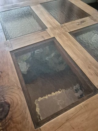 Mesa de centro rústica madera y cristal