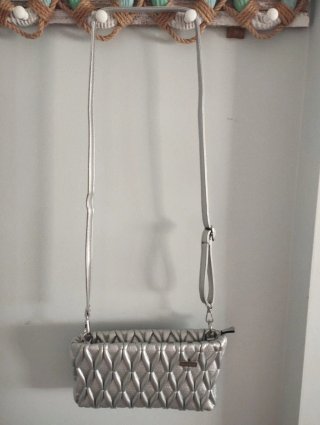 Bolso Clutch Plateado Cadena Bandolera Hombro